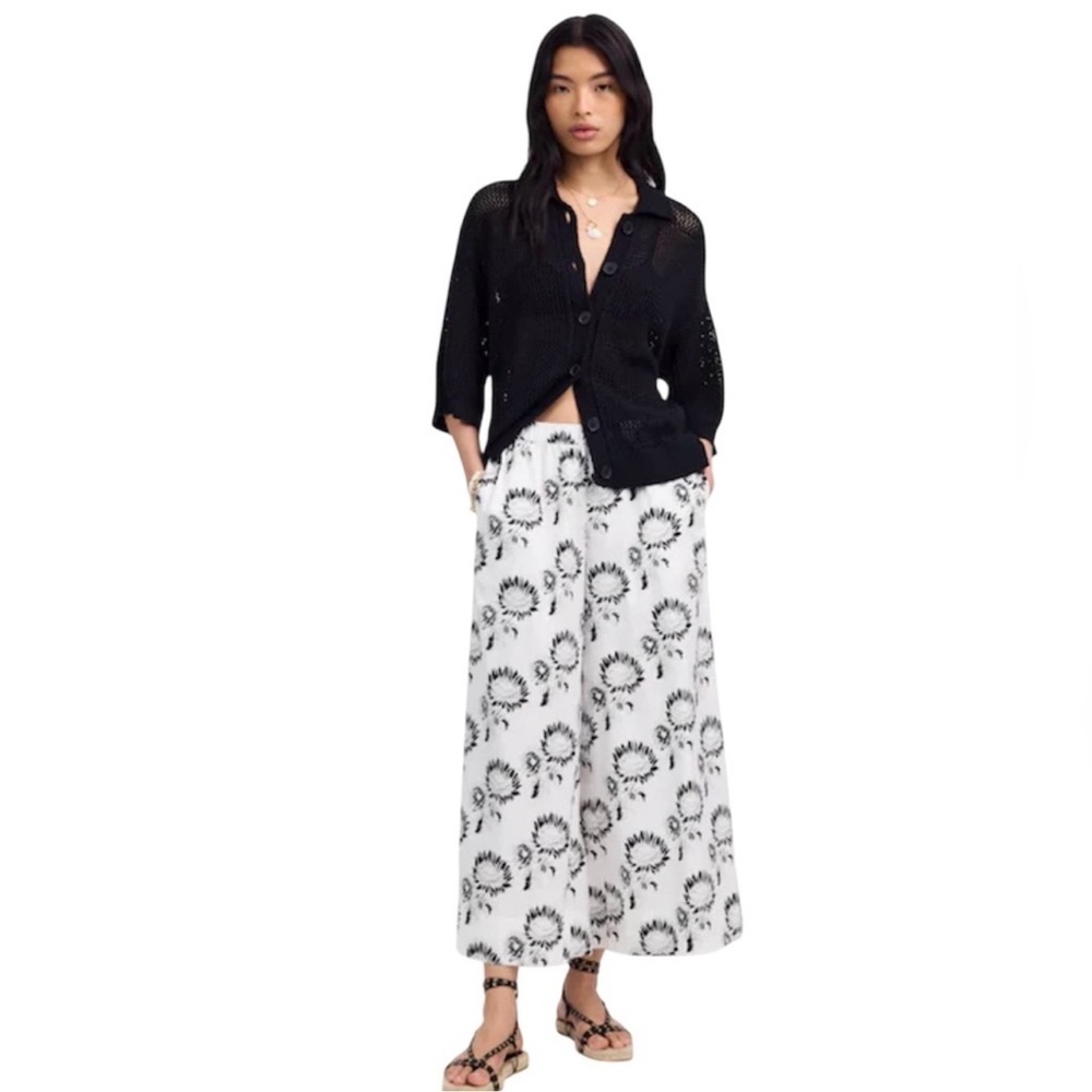 NWT Madewell Wide Leg Pull On Culotte Cotton Poplin Graphic Sunflower Size XXS